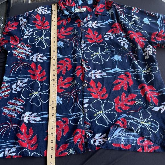 Casual Threads Shirt Mens 2XL Navy Blue Red Hawaiian Floral Rayon Camp Aloha - Picture 8 of 9